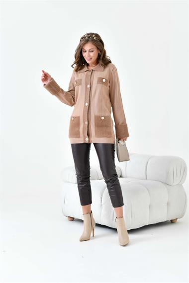 FTZ Women Kadın Pile Detaylı Hırka  Camel 20714