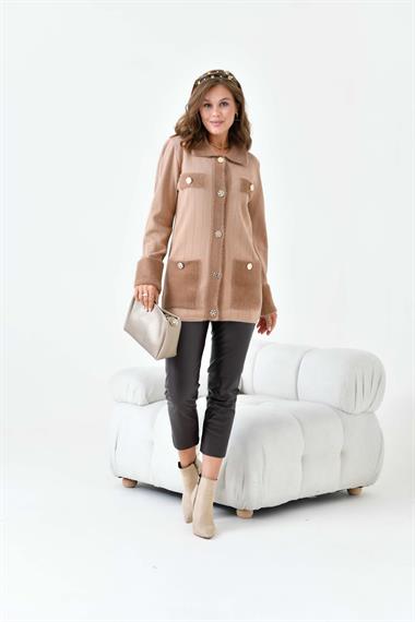 FTZ Women Kadın Pile Detaylı Hırka  Camel 20714