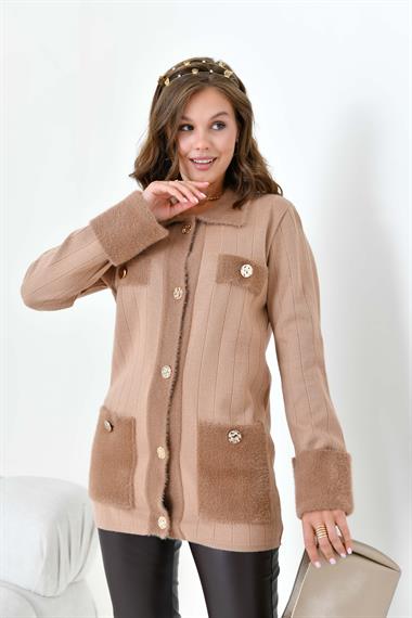 FTZ Women Kadın Pile Detaylı Hırka  Camel 20714