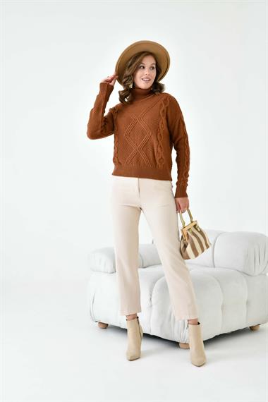 FTZ Women Kadın Pirinç Örgü Kazak  Bakır 20909