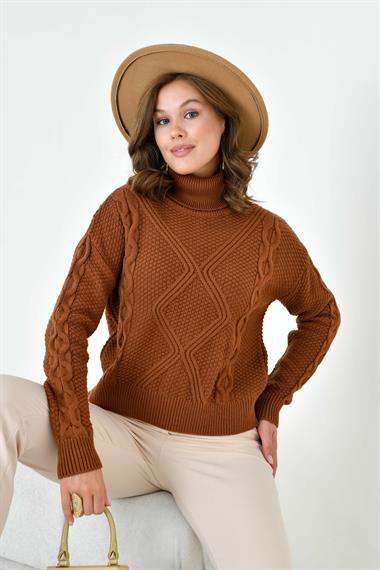 FTZ Women Kadın Pirinç Örgü Kazak  Bakır 20909