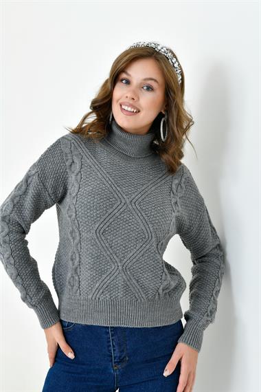 FTZ Women Kadın Pirinç Örgü Kazak  Gri 20909