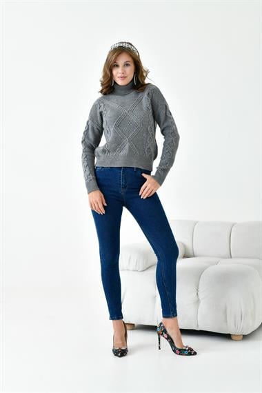 FTZ Women Kadın Pirinç Örgü Kazak  Gri 20909