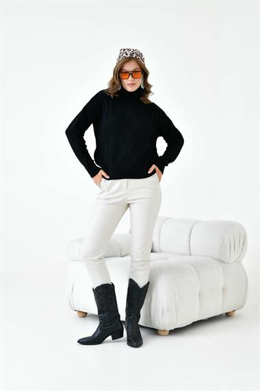 FTZ Women Kadın Pirinç Örgü Kazak  Siyah 20909