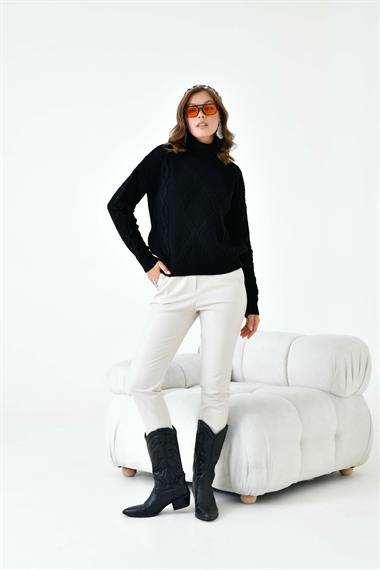 FTZ Women Kadın Pirinç Örgü Kazak  Siyah 20909