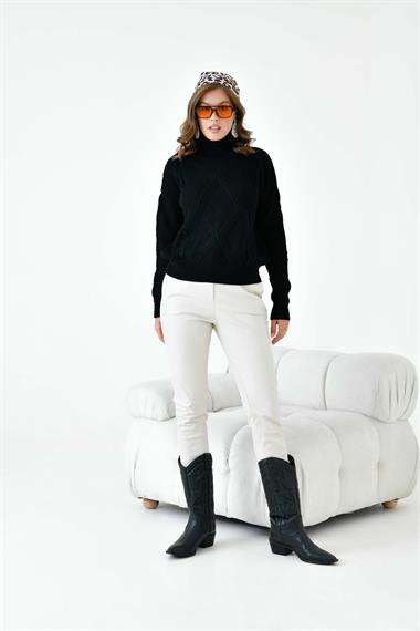 FTZ Women Kadın Pirinç Örgü Kazak  Siyah 20909