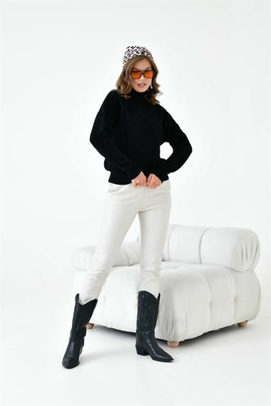 FTZ Women Kadın Pirinç Örgü Kazak  Siyah 20909