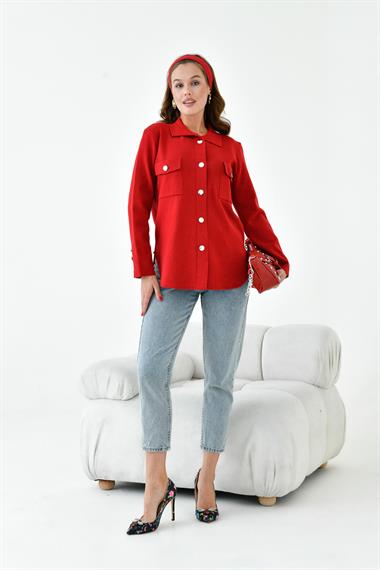 FTZ Women Kadın Polo Yaka Triko  Bordo 20786