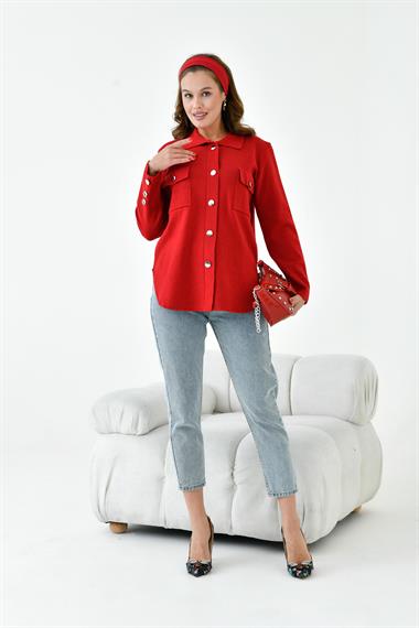 FTZ Women Kadın Polo Yaka Triko  Bordo 20786