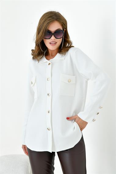 FTZ Women Kadın Polo Yaka Triko  Ekru 20786