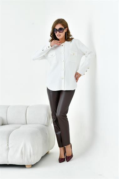 FTZ Women Kadın Polo Yaka Triko  Ekru 20786