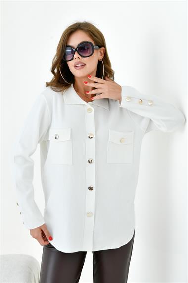 FTZ Women Kadın Polo Yaka Triko  Ekru 20786