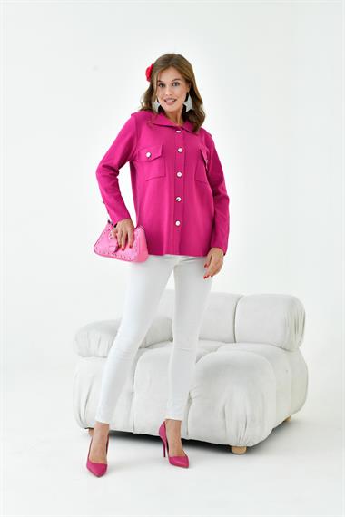 FTZ Women Kadın Polo Yaka Triko  Fuşya 20786