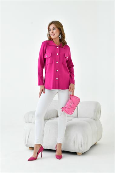 FTZ Women Kadın Polo Yaka Triko  Fuşya 20786