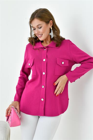 FTZ Women Kadın Polo Yaka Triko  Fuşya 20786