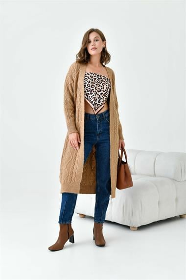 FTZ Women Kadın Saç Örgülü Hırka  Camel 20728