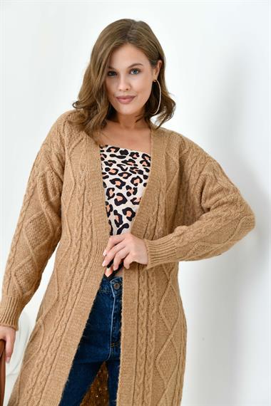 FTZ Women Kadın Saç Örgülü Hırka  Camel 20728