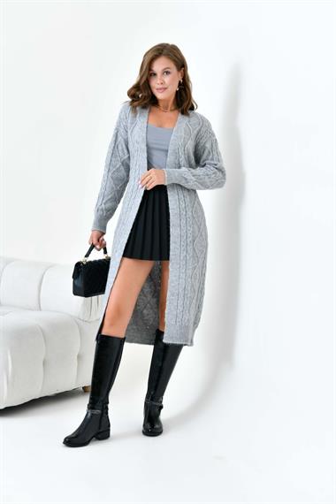 FTZ Women Kadın Saç Örgülü Hırka  Gri 20728