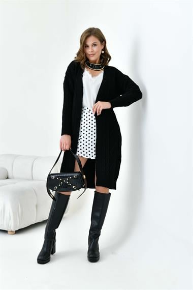 FTZ Women Kadın Saç Örgülü Hırka  Siyah 20728