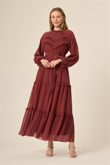 FTZ Women Kadın Simli Elbise  Bordo 31144