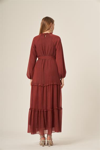 FTZ Women Kadın Simli Elbise  Bordo 31144