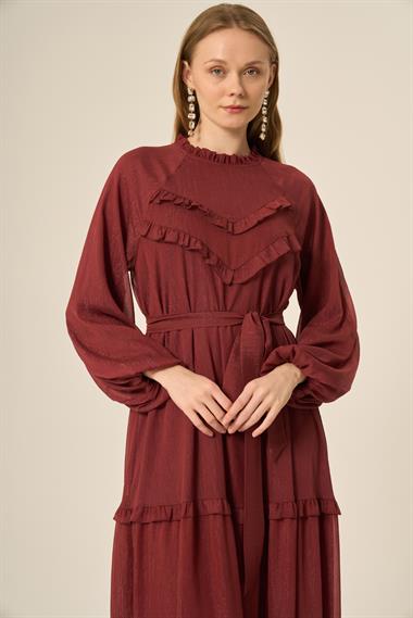 FTZ Women Kadın Simli Elbise  Bordo 31144