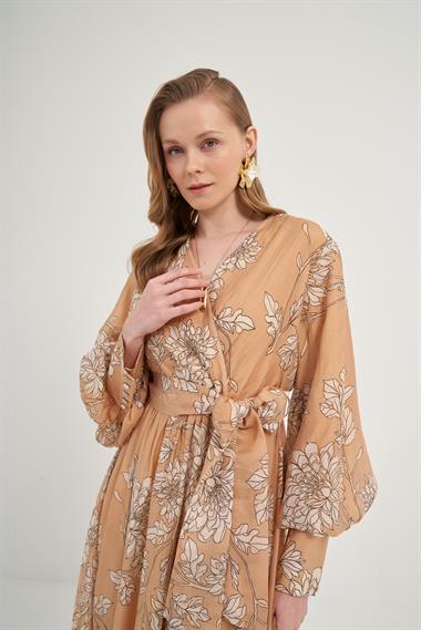 FTZ Women Kadın Tansel Desenli Elbise  Camel 31057