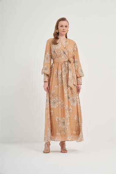 FTZ Women Kadın Tansel Desenli Elbise  Camel 31057