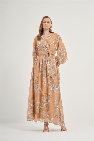FTZ Women Kadın Tansel Desenli Elbise  Camel 31057