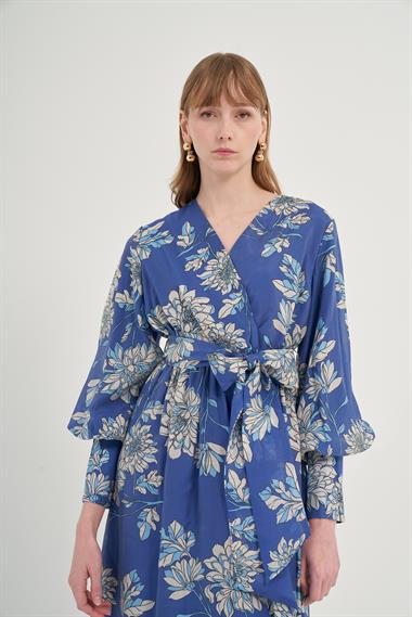 FTZ Women Kadın Tansel Desenli Elbise  İndigo 31057