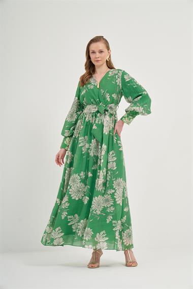 FTZ Women Kadın Tansel Desenli Elbise  Yeşil 31057