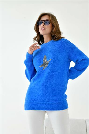 FTZ Women Kadın Taş Detaylı Kazak  Saks Mavi 20828