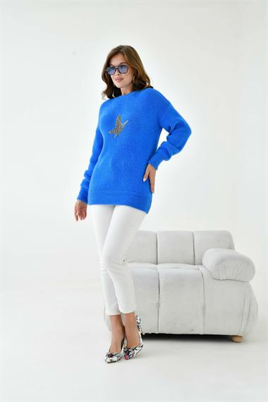 FTZ Women Kadın Taş Detaylı Kazak  Saks Mavi 20828