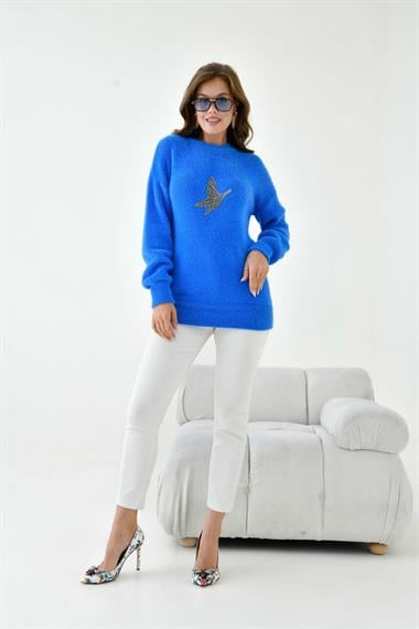 FTZ Women Kadın Taş Detaylı Kazak  Saks Mavi 20828