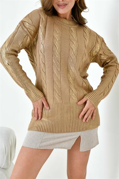 FTZ Women Kadın Varak Baskı Detaylı Kazak  Bisküvi 20924