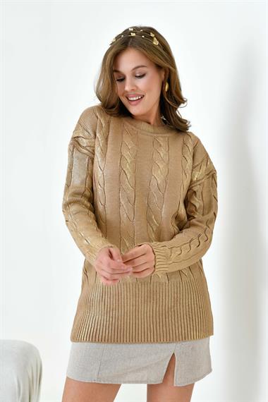 FTZ Women Kadın Varak Baskı Detaylı Kazak  Bisküvi 20924