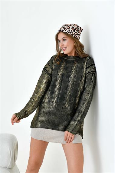 FTZ Women Kadın Varak Baskı Detaylı Kazak  Siyah 20924