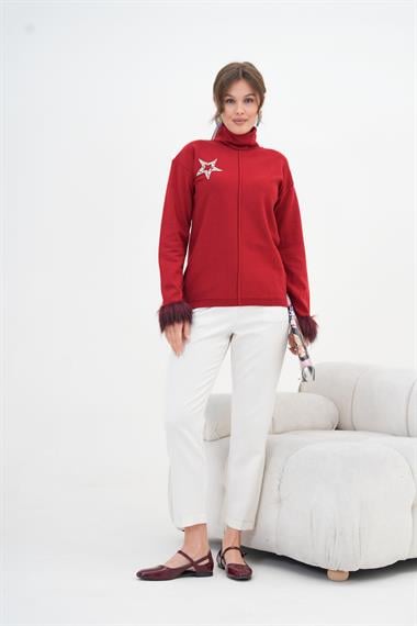 FTZ Women Kadın Yapıştırma Taş Detaylı Bluz  Bordo 20842