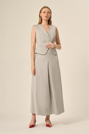 FTZ Women Kadın Yelek Etek Çizgili Takım  Gri 31147