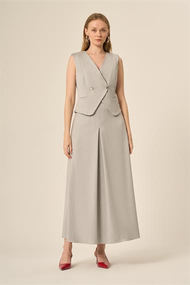 FTZ Women Kadın Yelek Etek Çizgili Takım  Gri 31147