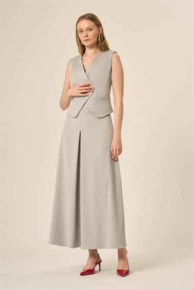 FTZ Women Kadın Yelek Etek Çizgili Takım  Gri 31147