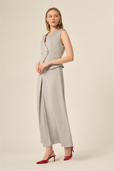 FTZ Women Kadın Yelek Etek Çizgili Takım  Gri 31147