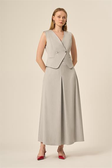 FTZ Women Kadın Yelek Etek Çizgili Takım  Gri 31147