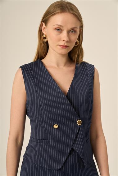 FTZ Women Kadın Yelek Etek Çizgili Takım  Lacivert 31147