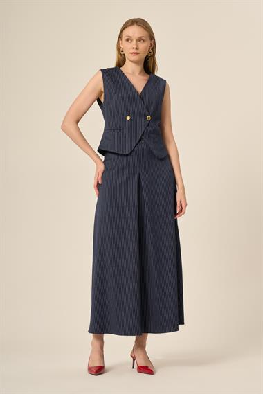 FTZ Women Kadın Yelek Etek Çizgili Takım  Lacivert 31147