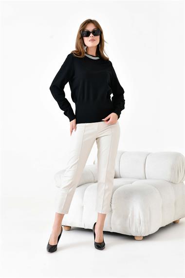 FTZ Women Kadın Zincir Detaylı Kazak  Siyah 20823