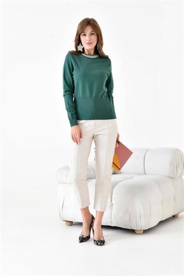 FTZ Women Kadın Zincir Detaylı Kazak  Zümrüt 20823