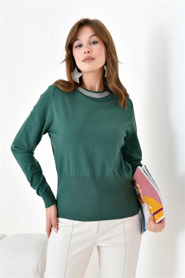 FTZ Women Kadın Zincir Detaylı Kazak  Zümrüt 20823