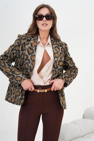 FTZ Women Kadın Leopar Ceket  Kahve 30994