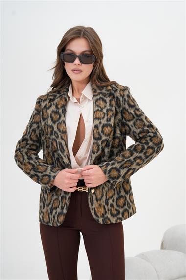 FTZ Women Kadın Leopar Ceket  Kahve 30994